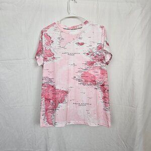 Men's Casual Map Print T-Shirt Size L